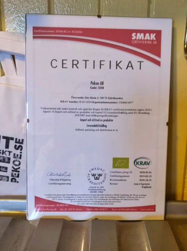 Certifikatet för KRAV och EU-ekologiskt för Pekoe ekologiskt te